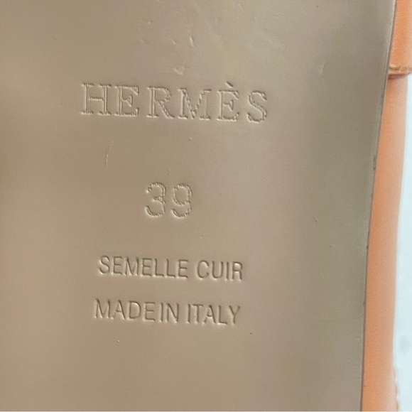 Hermes Alike Peach Leather Palladium Plated Oz Flat Mules Size 39, size 8 US - Picture 8 of 13
